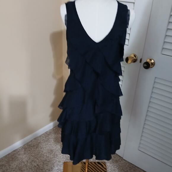 LOFT 4 Black Sleeveless Swiss Dot Ruffled Layers Polyester Rayon Blend Dress - Picture 5 of 15